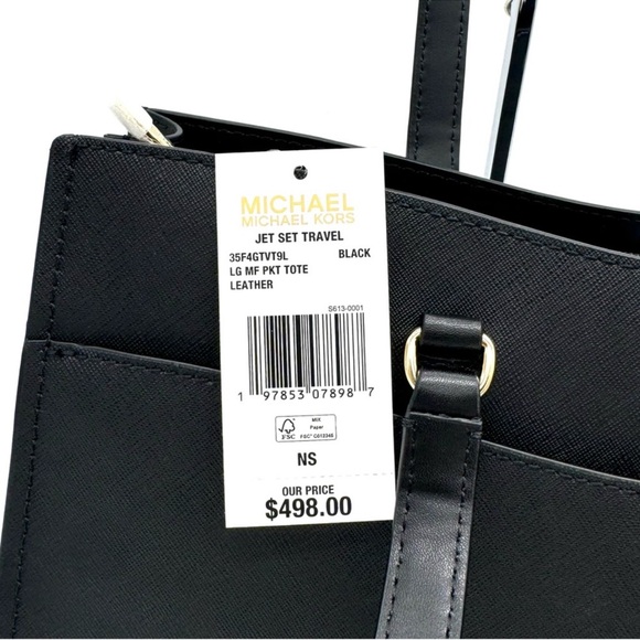 Michael Kors Large MF Pocket Shoulder Tote Bag Black/Gold - Picture 13 of 13